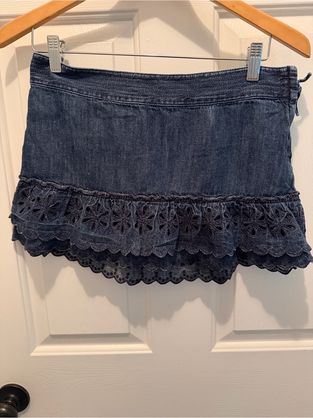 Juicy Couture Dark Blue Denim Mini Skirt with Eyelet Ruffle Hem